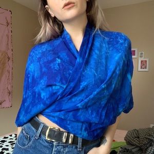 blue tied dyed wrap top